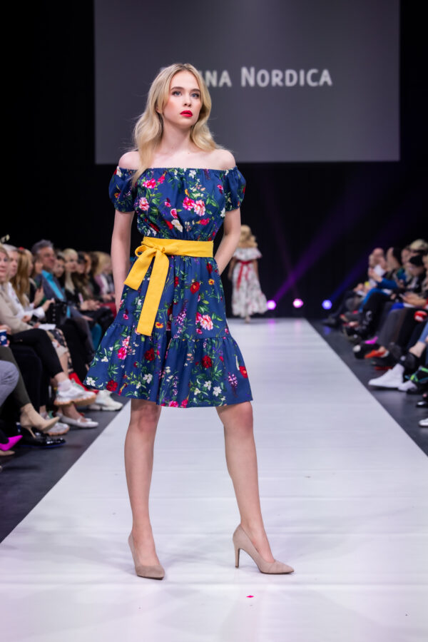 linen flowery dress blue