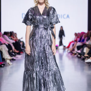 silver crushed lame maxi wrap dress HELK