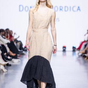 beige and black linen viscose long dress VISCOSA