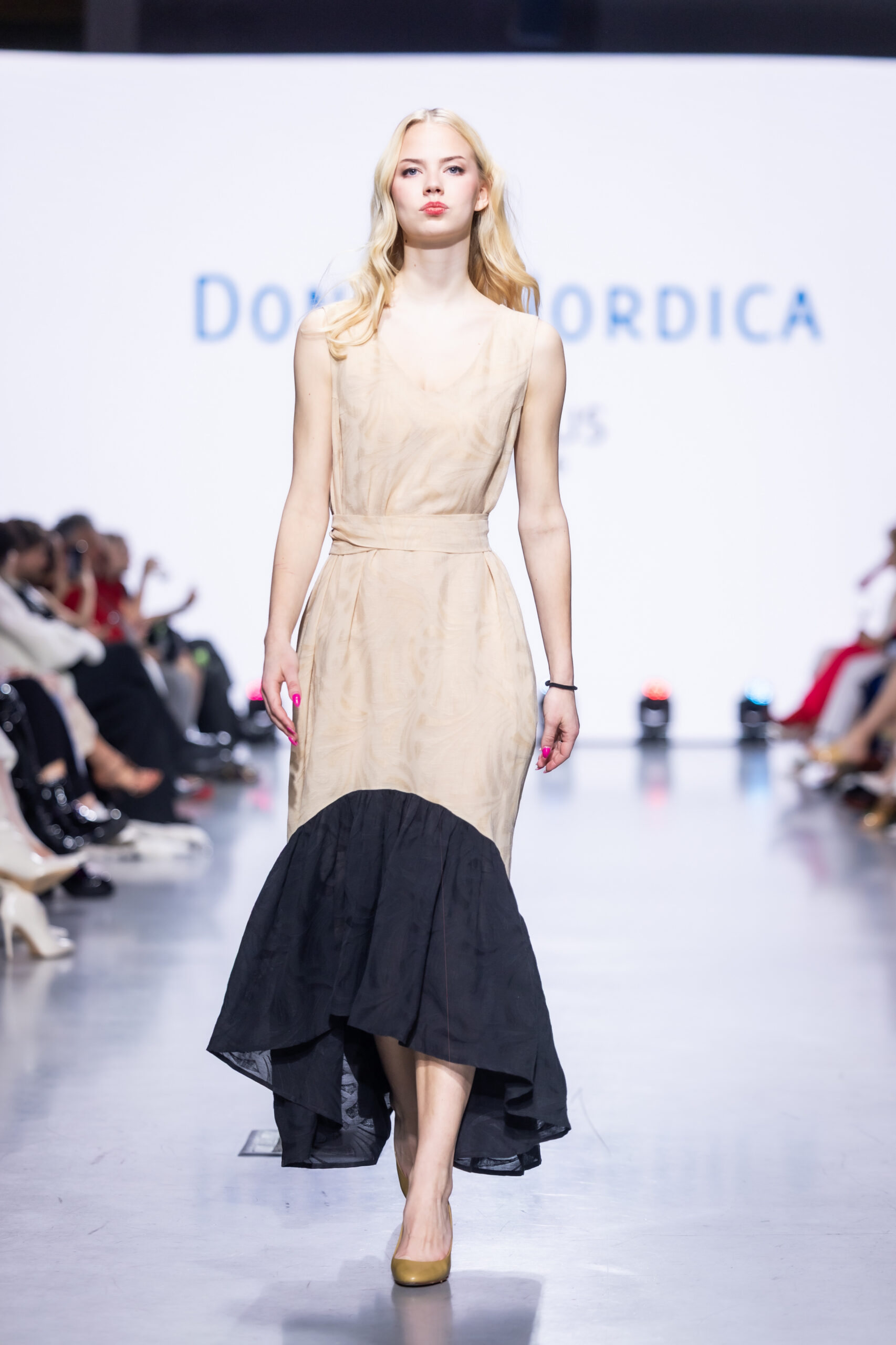 beige and black linen viscose long dress VISCOSA