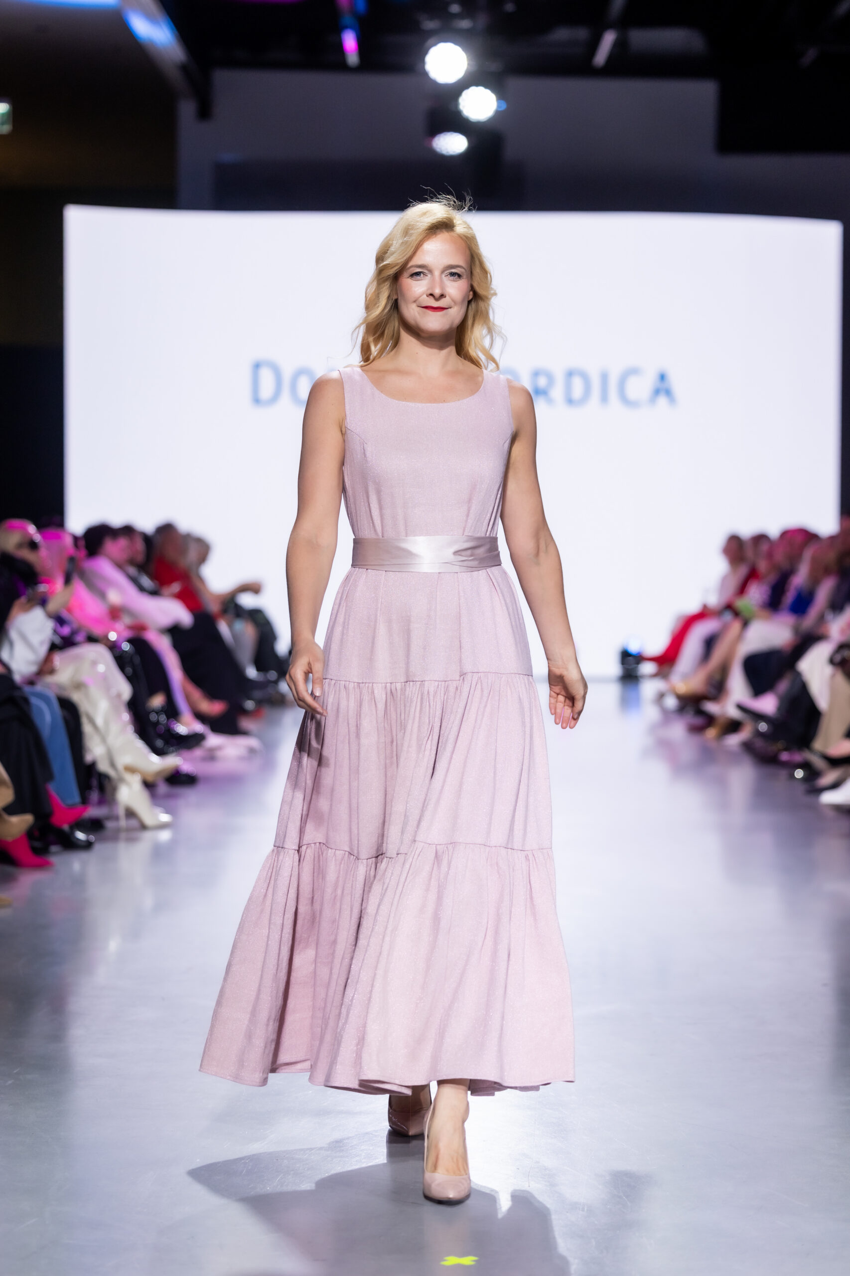 pink linen metallic maxi dress
