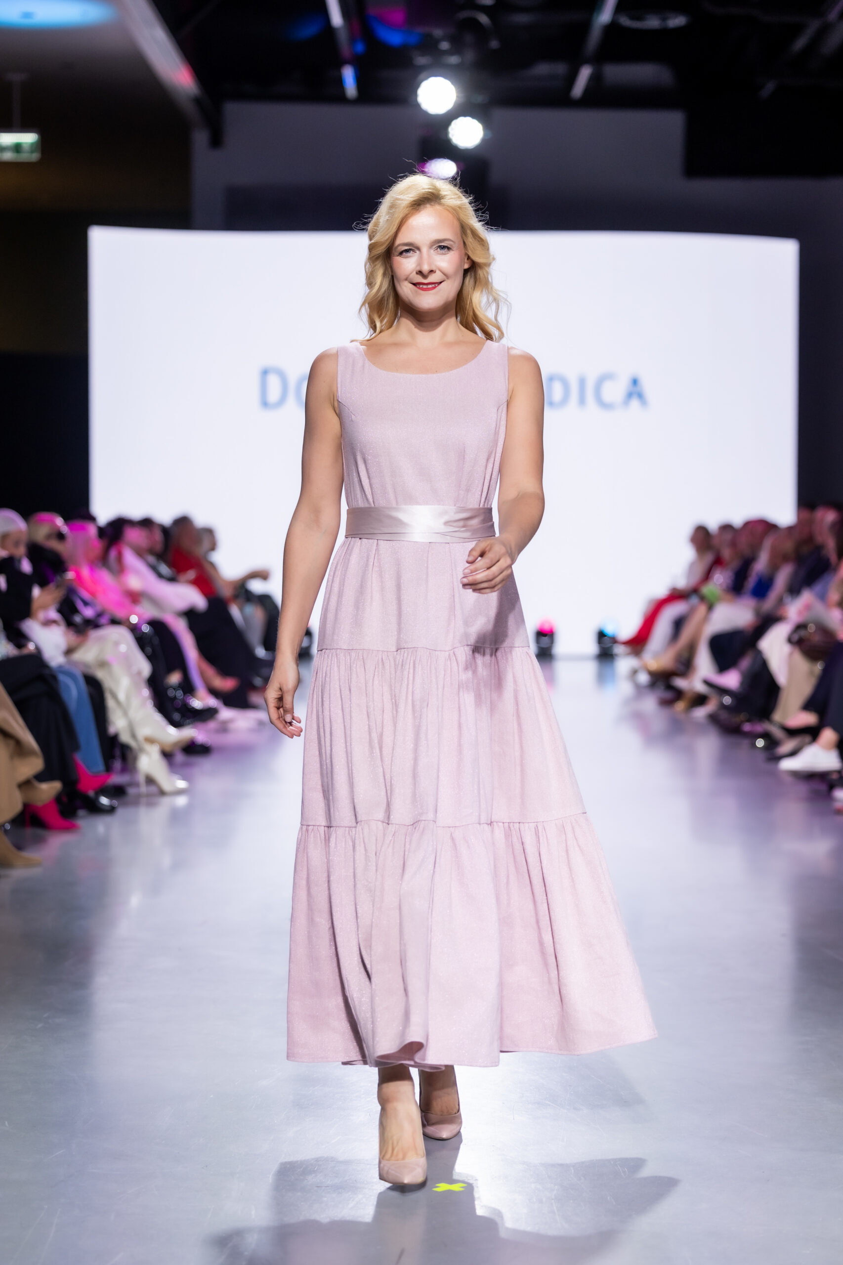 pink linen metallic maxi dress