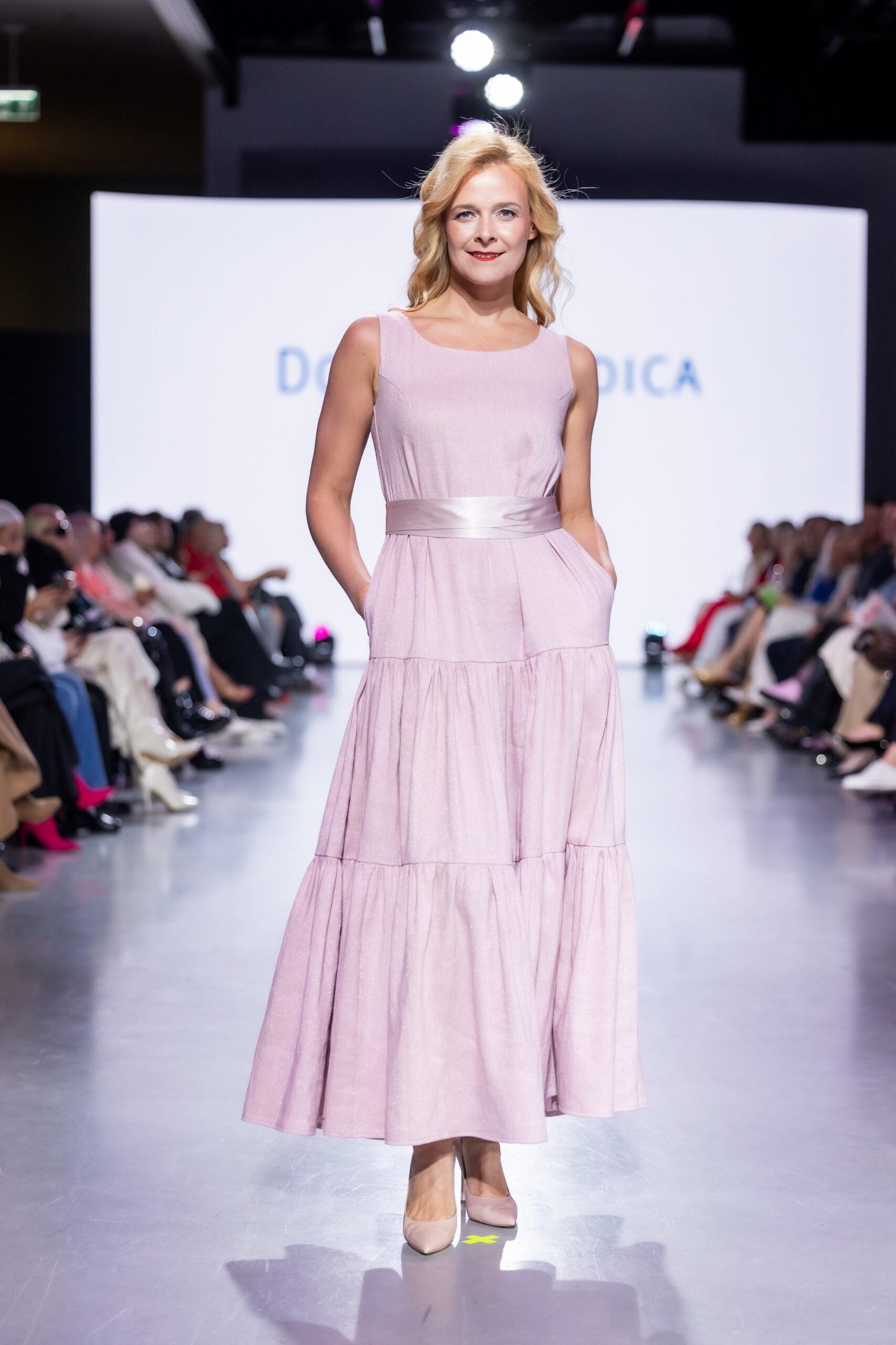 pink linen metallic maxi dress