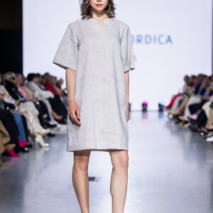 linen metallic dress creme