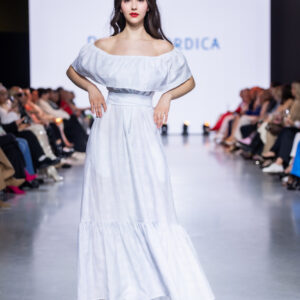 viscose linen polka dot pale blue long dress