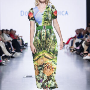 cotton digi panel print maxidress with mushroom forest