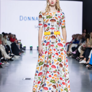 cotton maxidress with forest mushrooms digi print