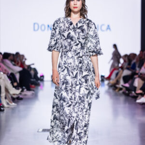 plissee wrap dress maxi white-black HERBA