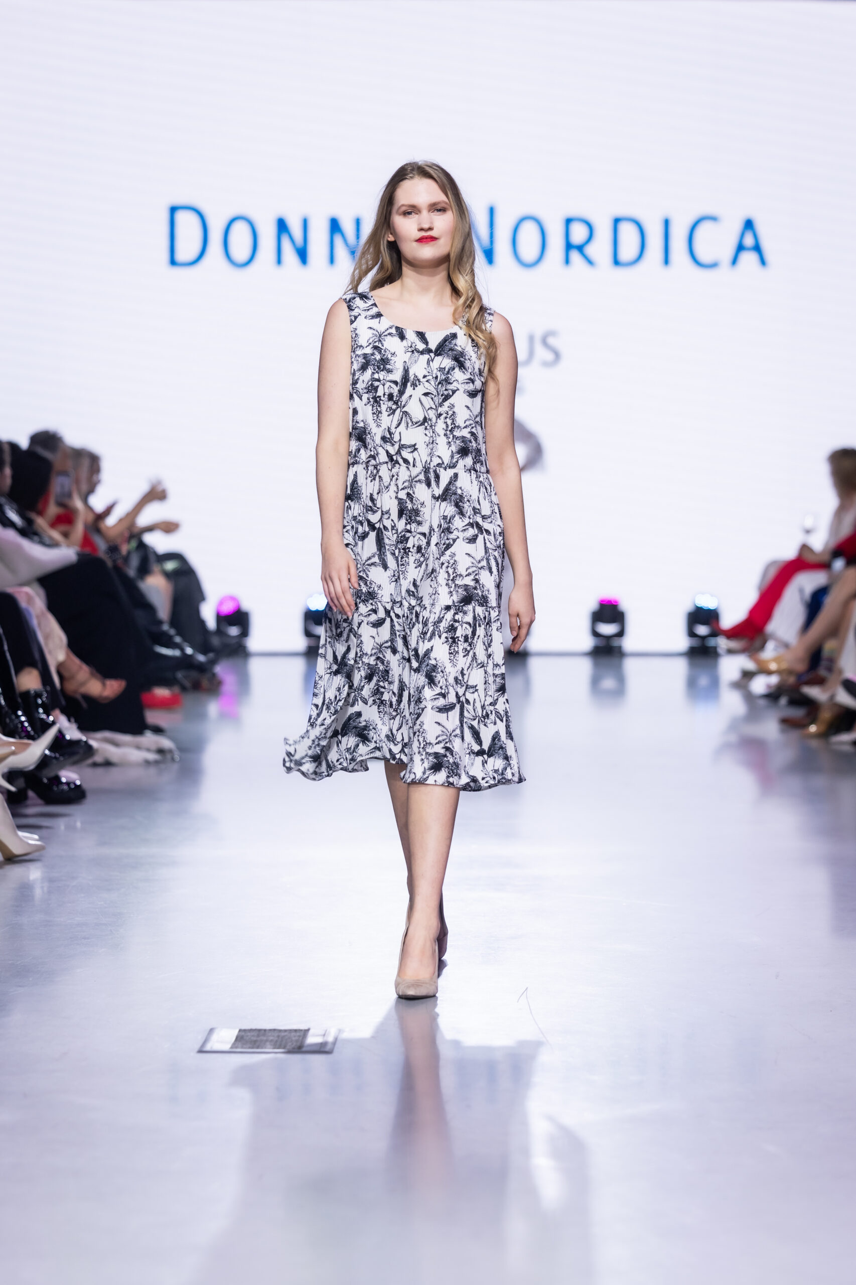 plissee HERBA print white A-line dress