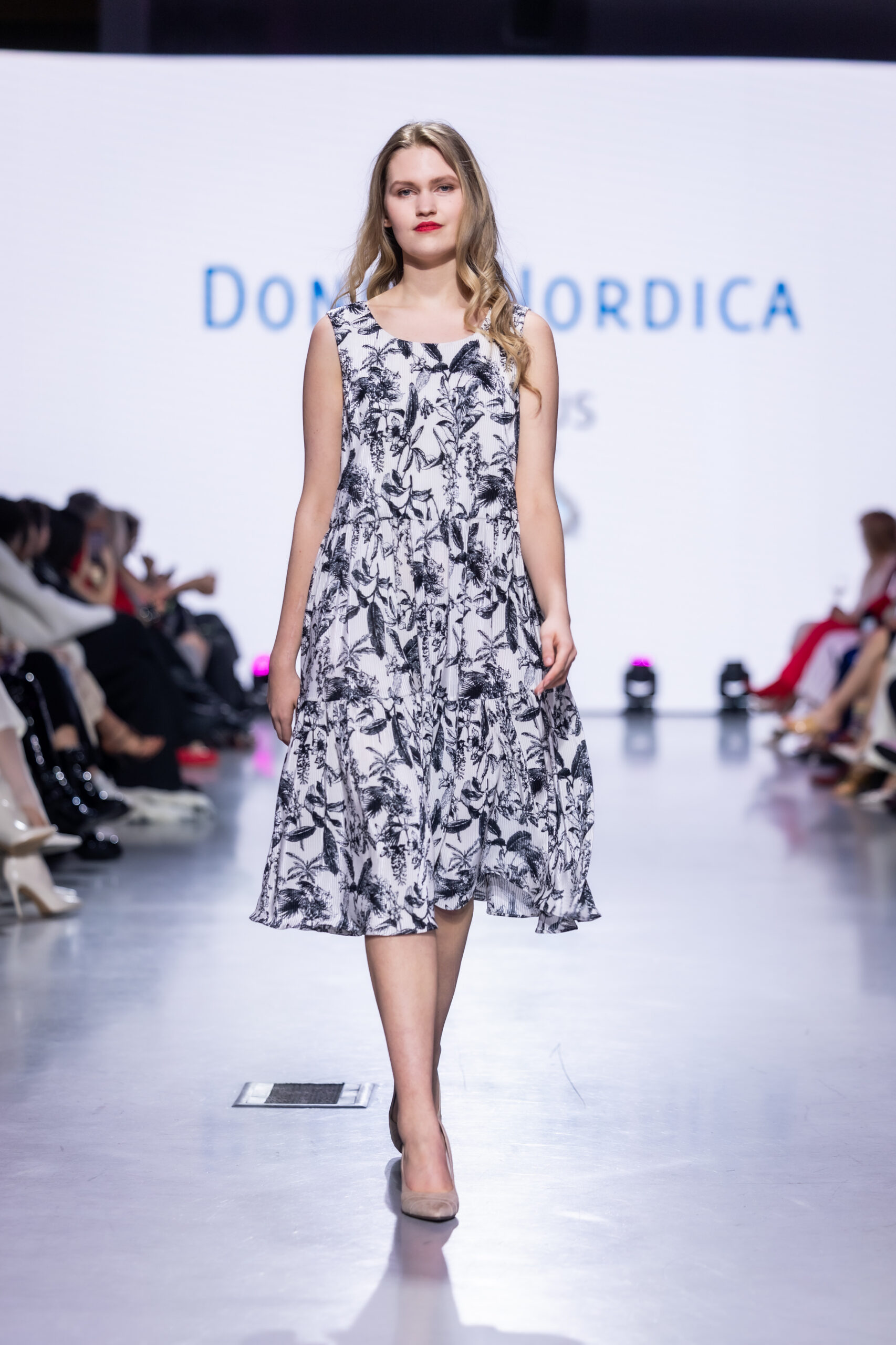 plissee HERBA print white A-line dress