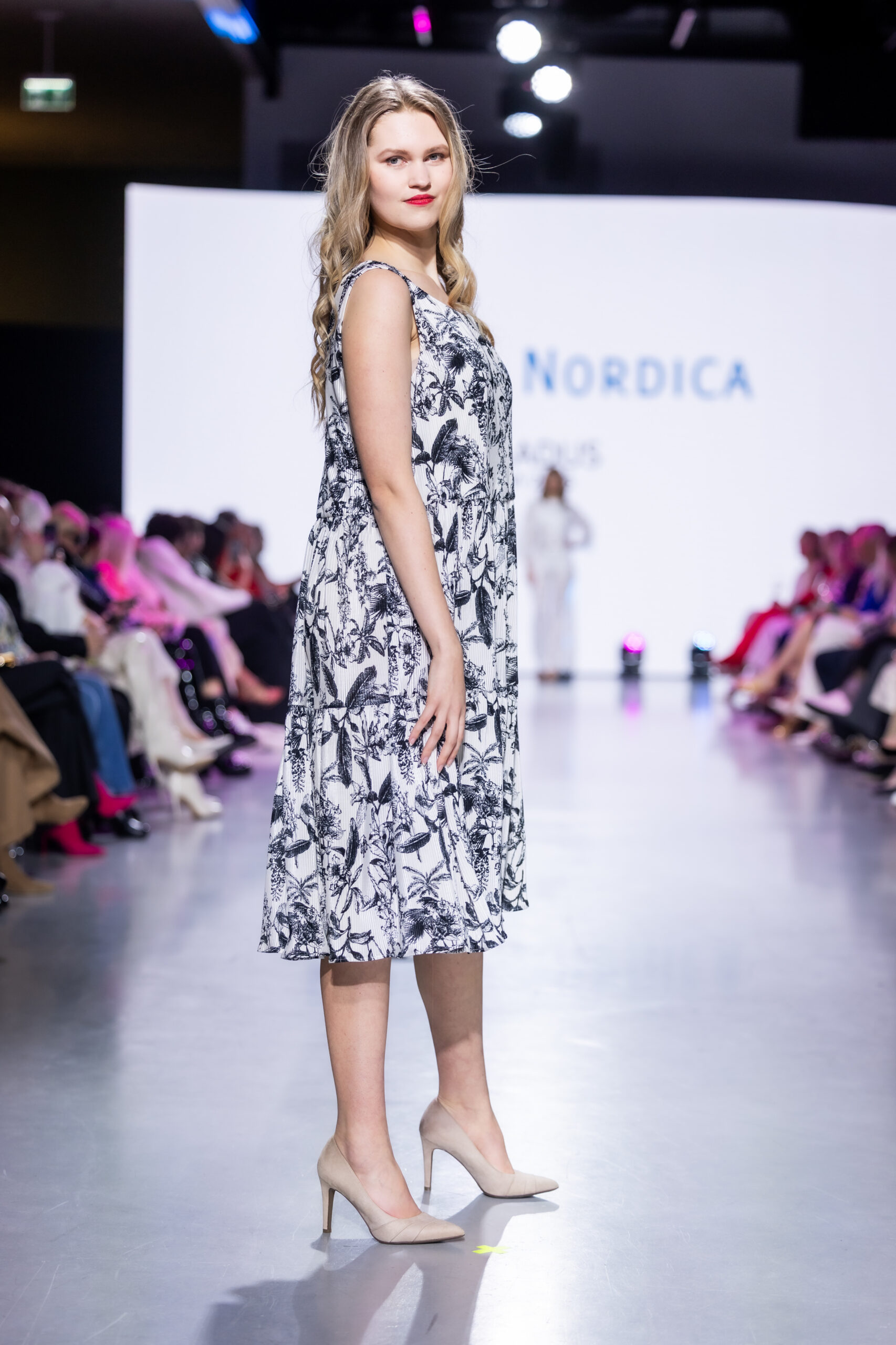 plissee HERBA print white A-line dress