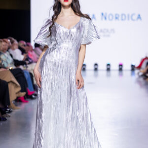 silver white crushed lame maxi dress HELK