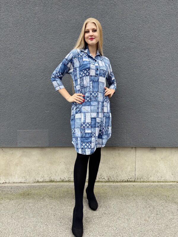 denim patch print tunic dress