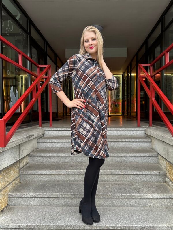 diagonal check print tunic dress
