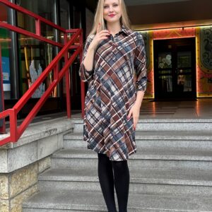 diagonal check print tunic dress