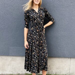 chain print black maxi wrap dress