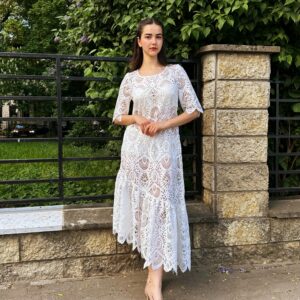 white lace long dress