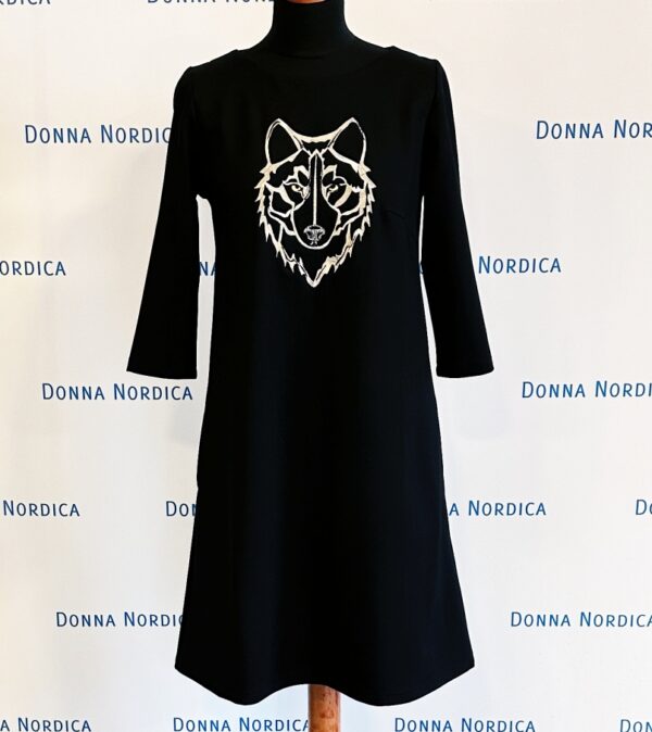 wolf embroidery black dress
