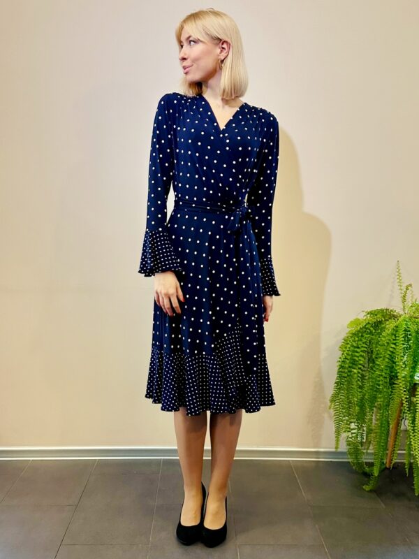 polka dot wrap dress blue