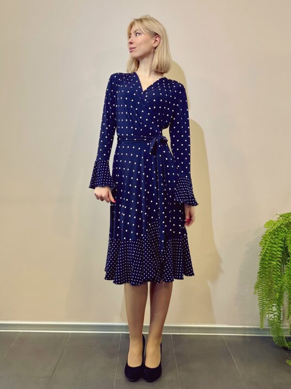 polka dot wrap dress blue