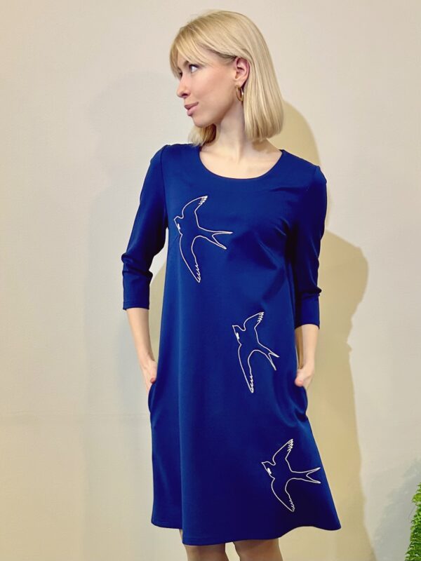 swallows embroidery dress blue