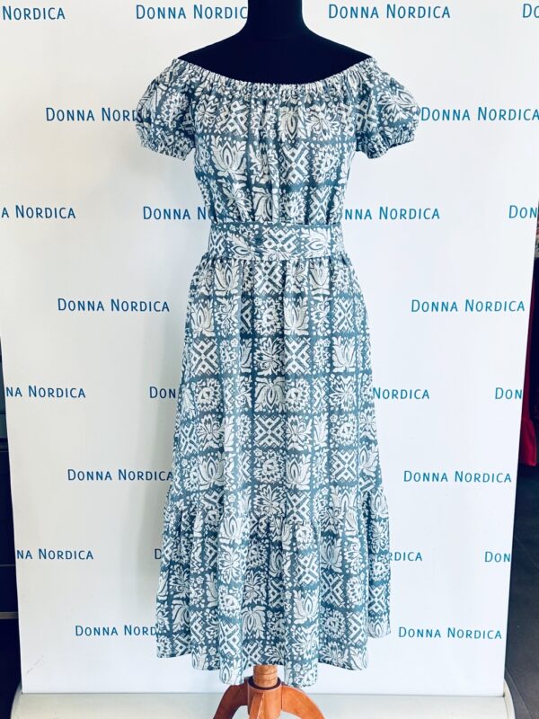 linen indigo folk pattern dress