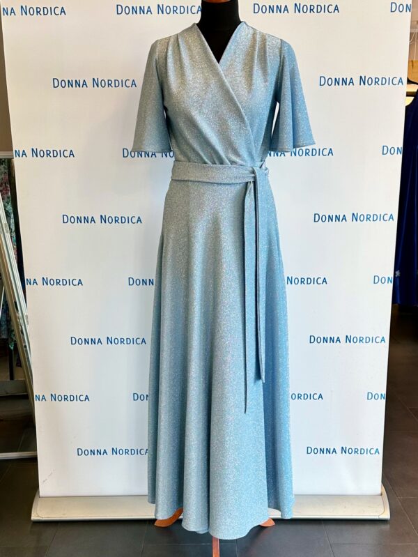 light blue shiny maxi dress