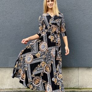 scarf print black wrap maxi dress