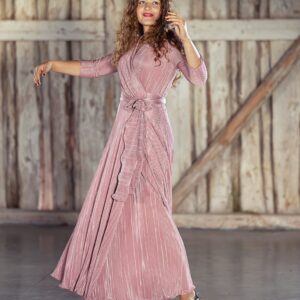 pink quartz color plissee maxi wrpa dress