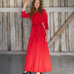 red plissee maxi wrap dress
