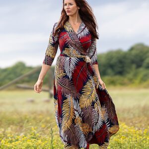 colourful palm leave print maxi wrap dress