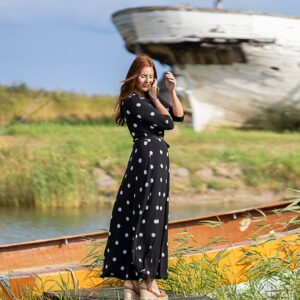 polka dot black maxi wrap dress