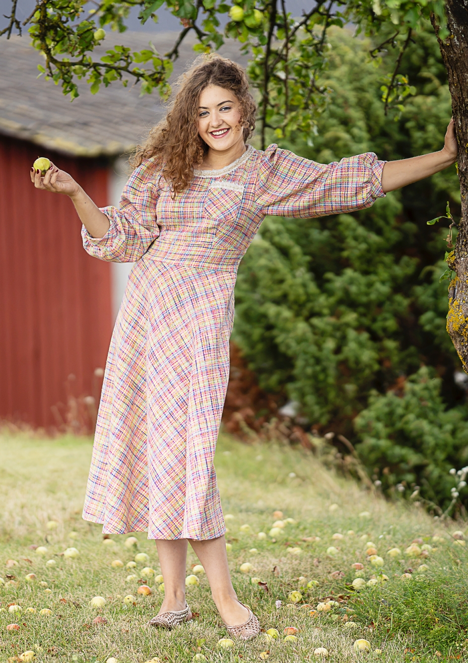 tweed boucle pink midi dress with pearl trim