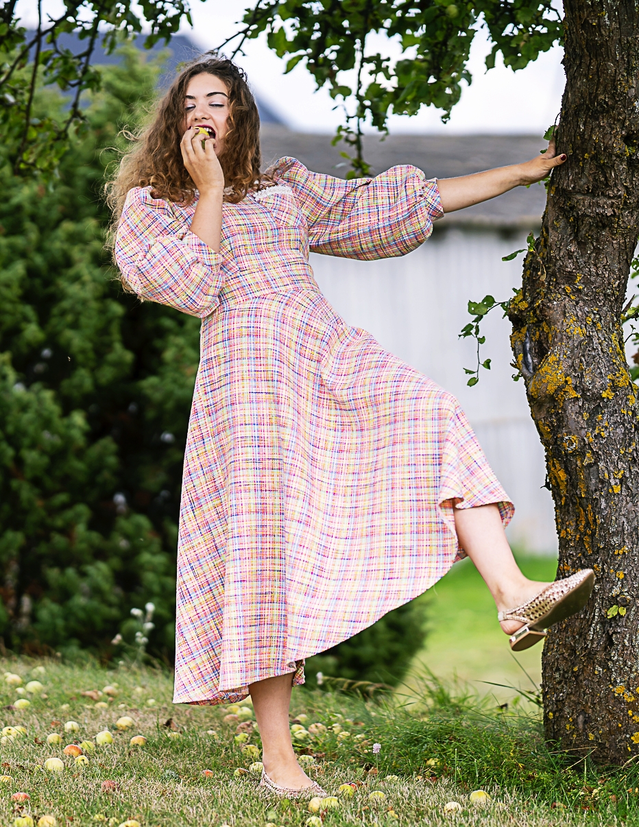 tweed boucle pink midi dress with pearl trim