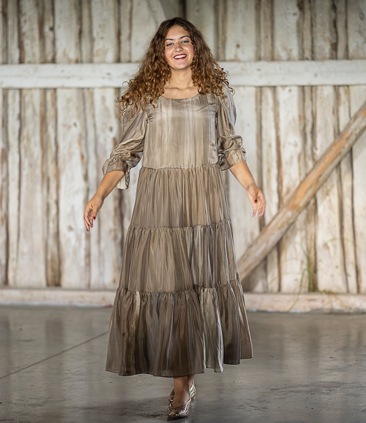 ombre beige natural silk maxi dress