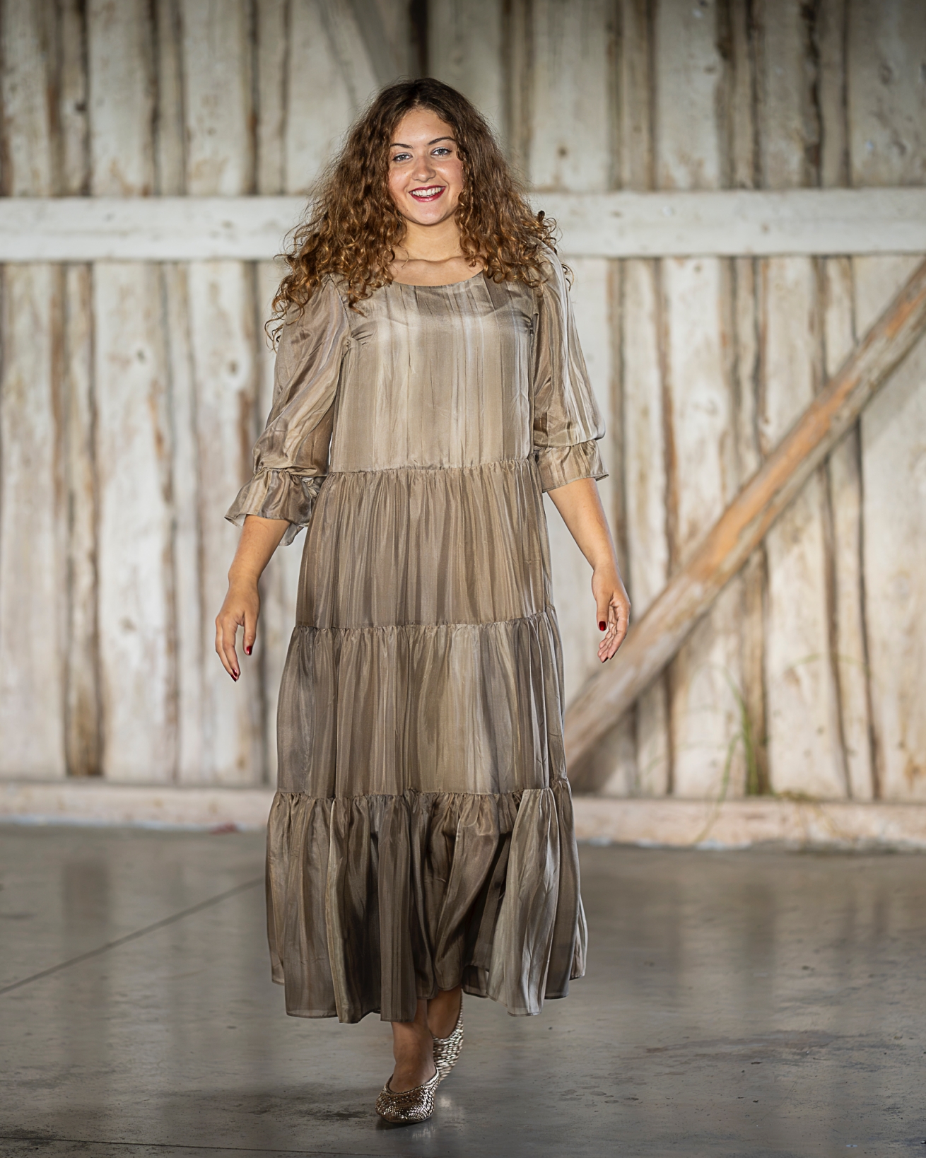 ombre beige natural silk maxi dress