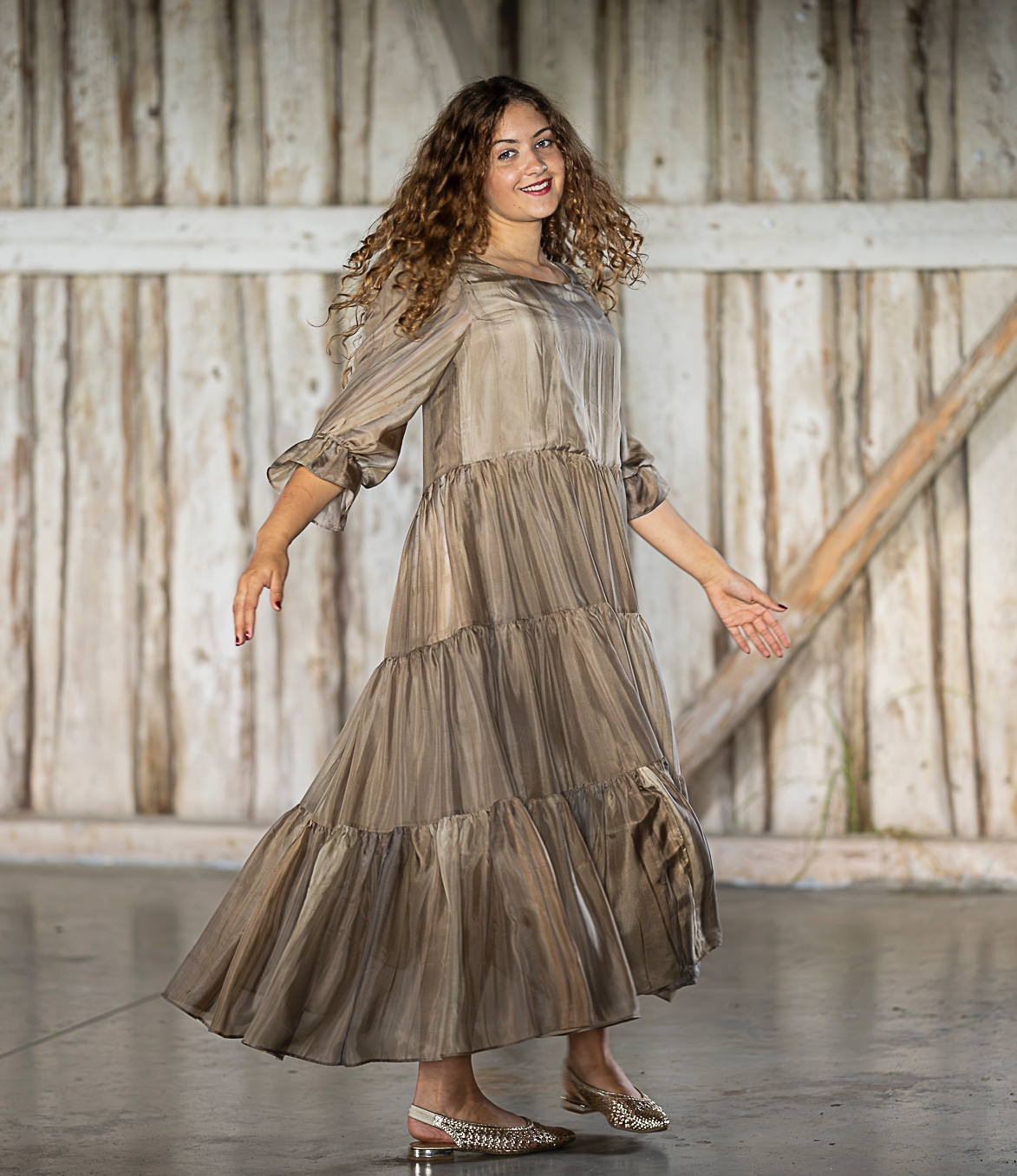ombre beige natural silk maxi dress