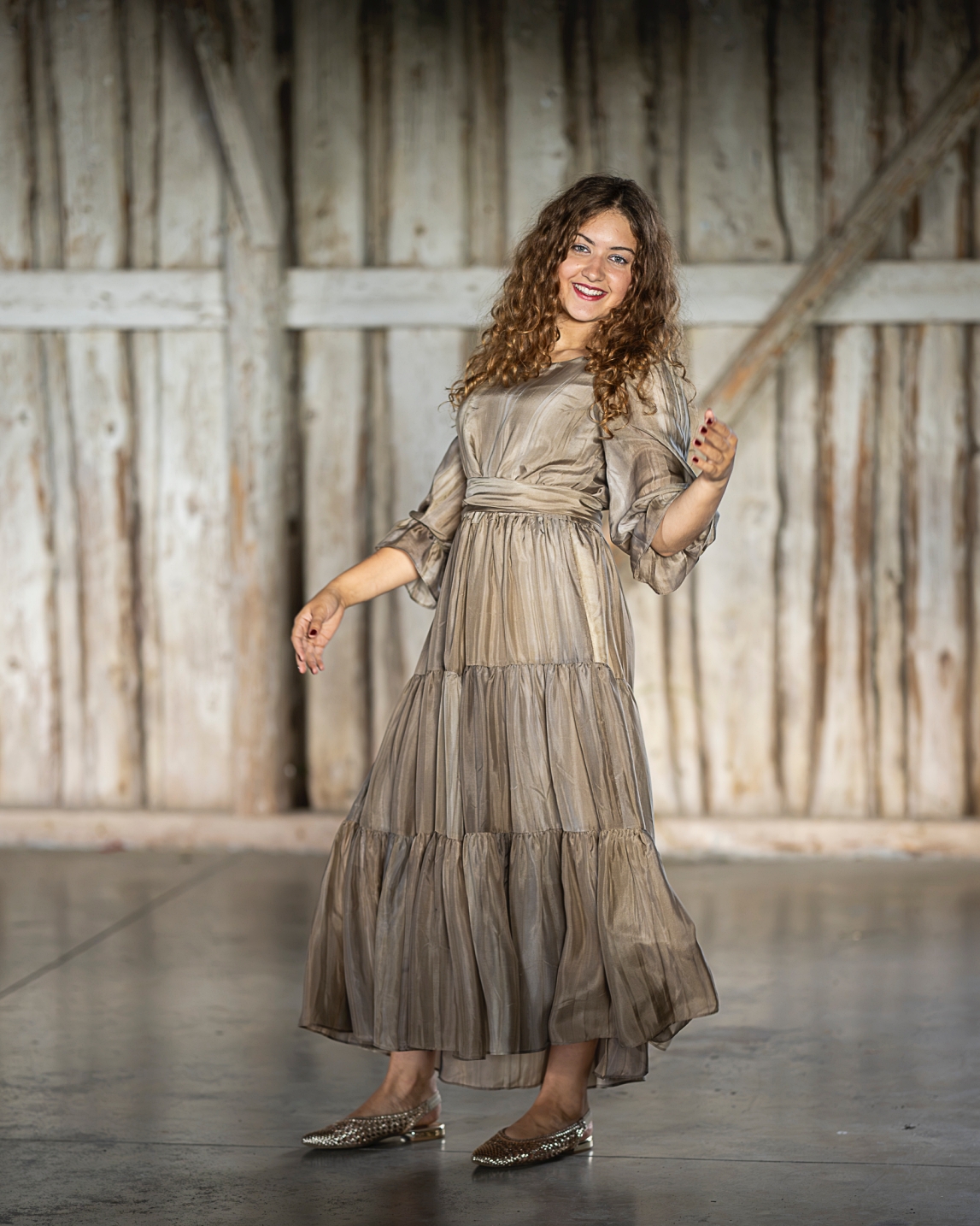 ombre beige natural silk maxi dress
