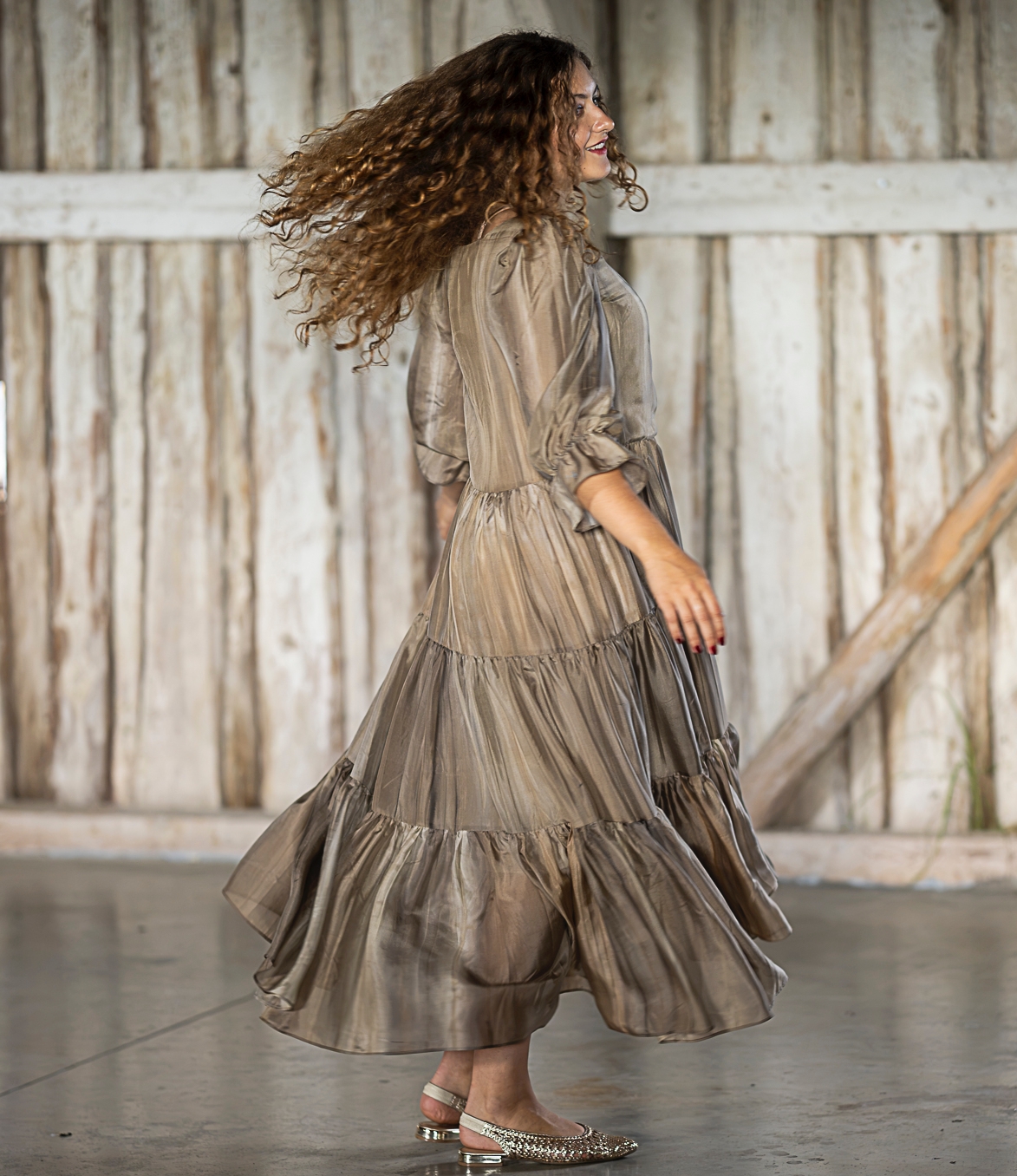 ombre beige natural silk maxi dress
