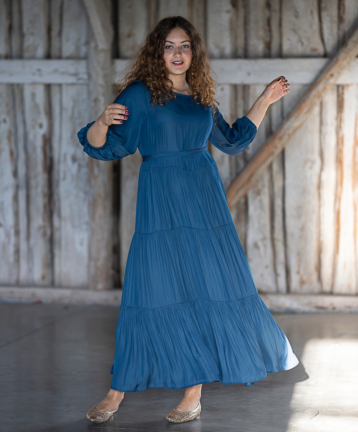 blue natural silk satin maxi dress