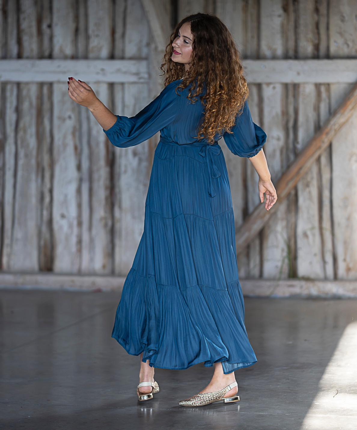 blue natural silk satin maxi dress