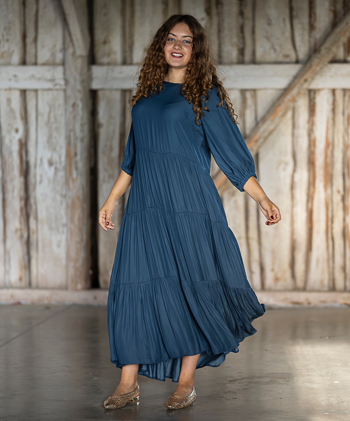 blue natural silk satin maxi dress