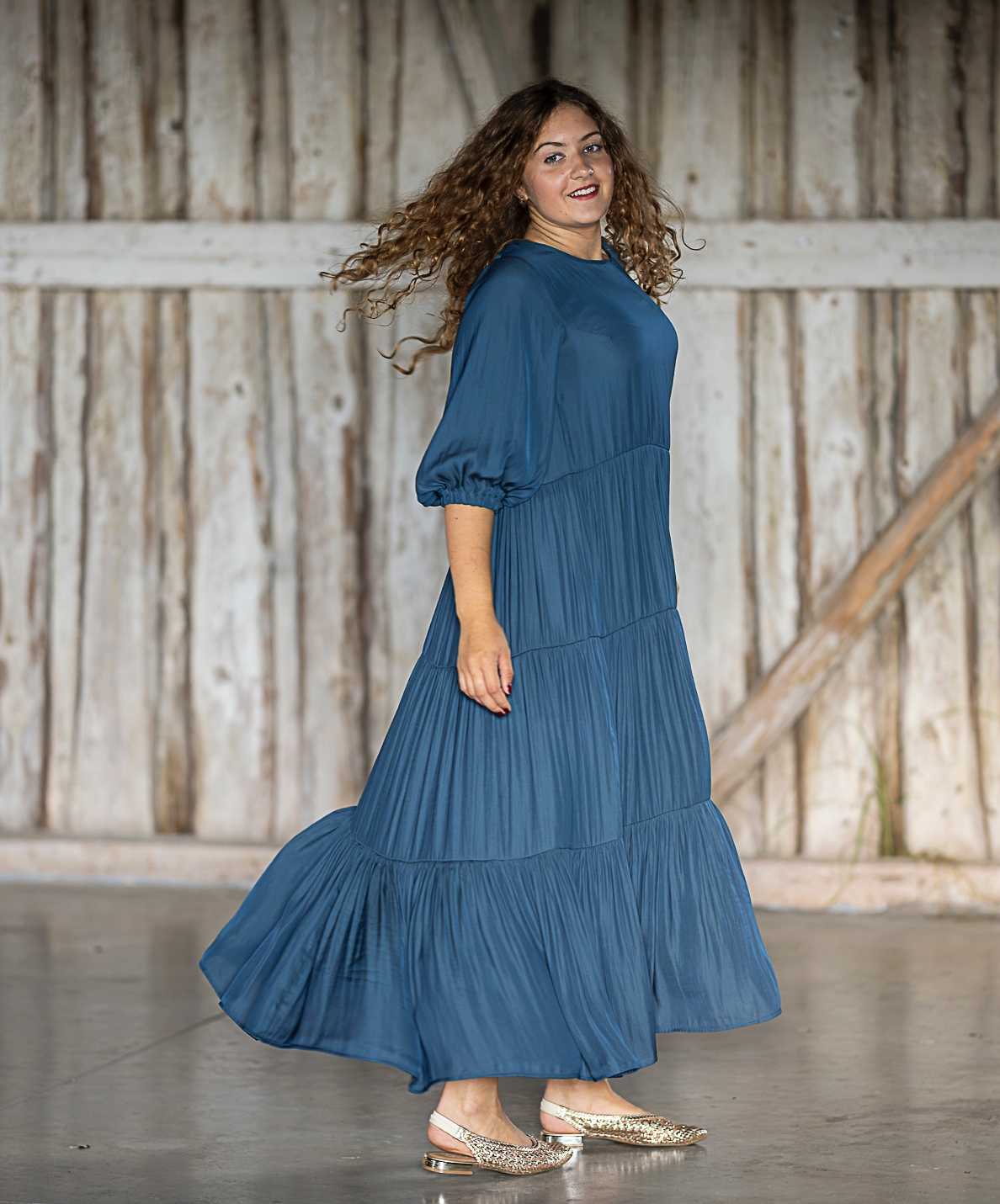 blue natural silk satin maxi dress