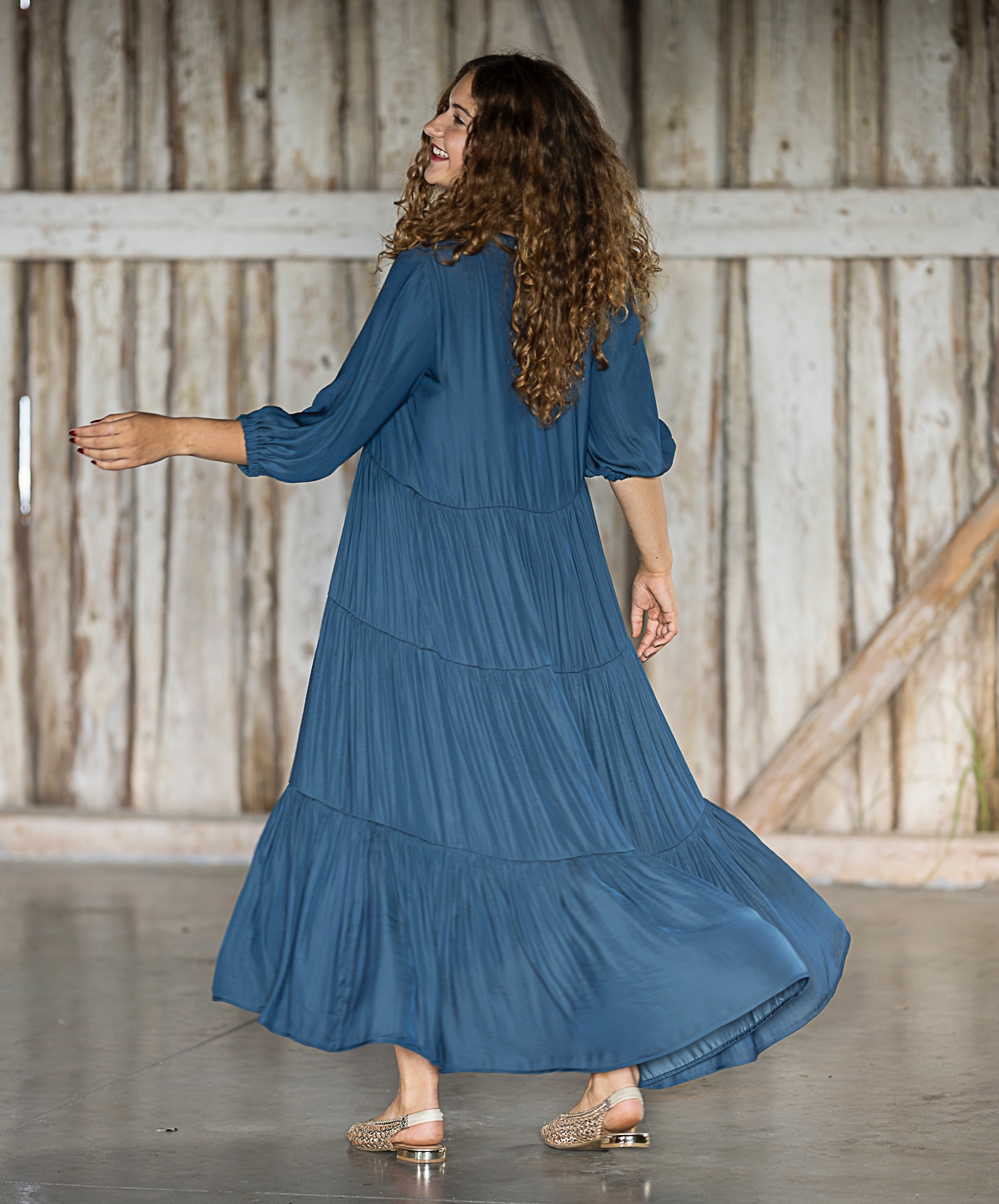 blue natural silk satin maxi dress