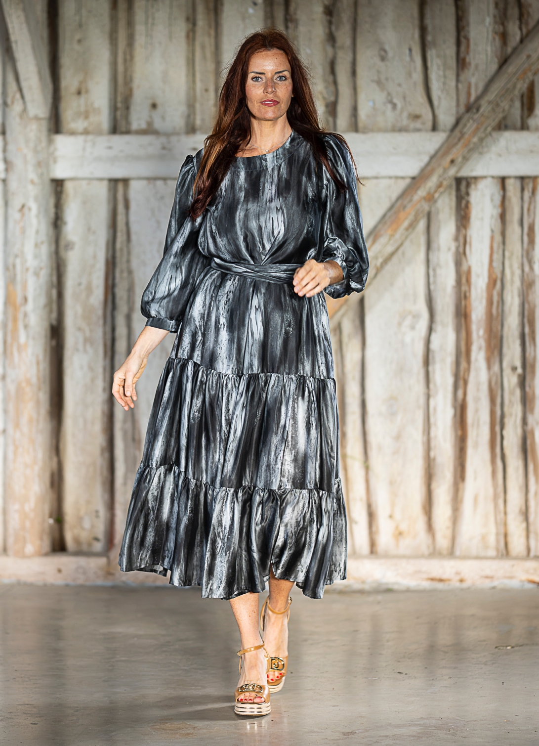black grey natural silk maxi dress