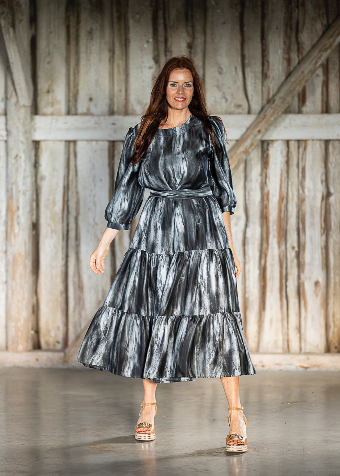 black grey natural silk maxi dress