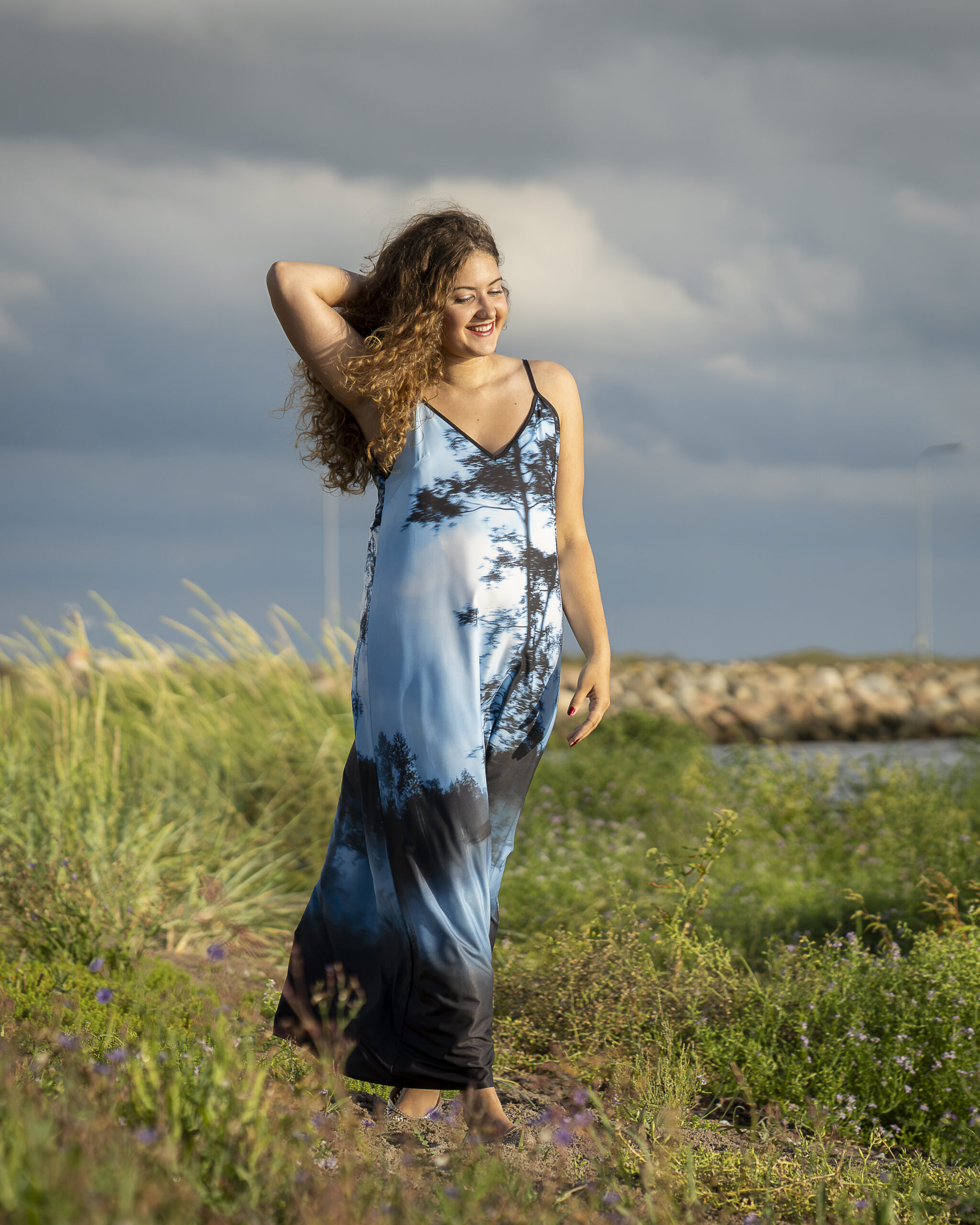 FOG print maxi panel dress