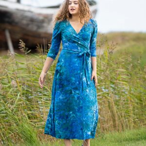 viscose jaquard tie dye blue long dress