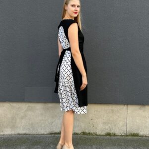 black jaquard mini apron dress