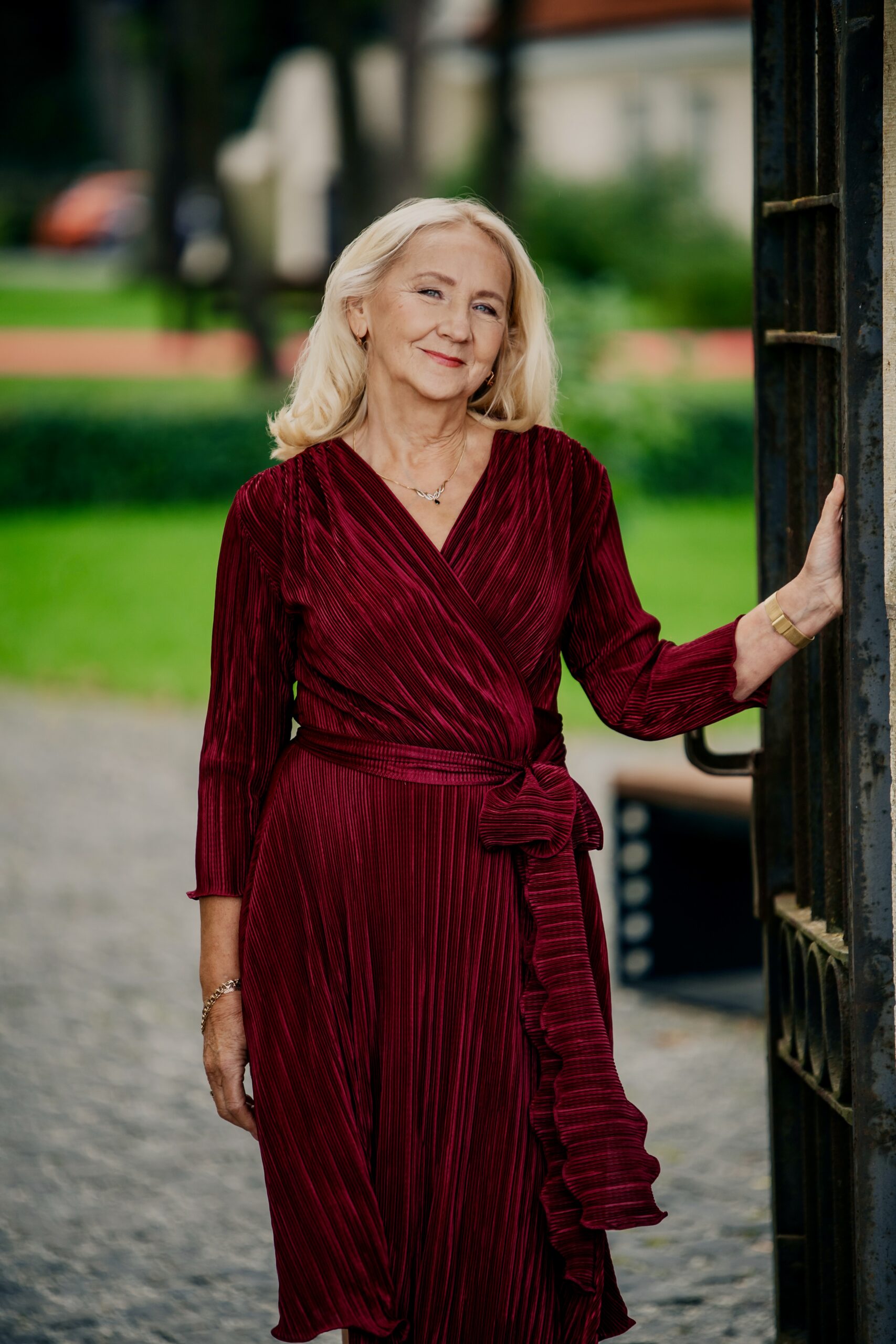 wine red wrap dress pleated